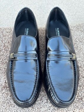 Florsheim Black Patent Leather Penny Loafers with Gold Accent
